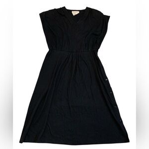 VINTAGE Holt Renfrew Black Cotton Blend A-Line Midi Dress Cap Sleeve Size 12